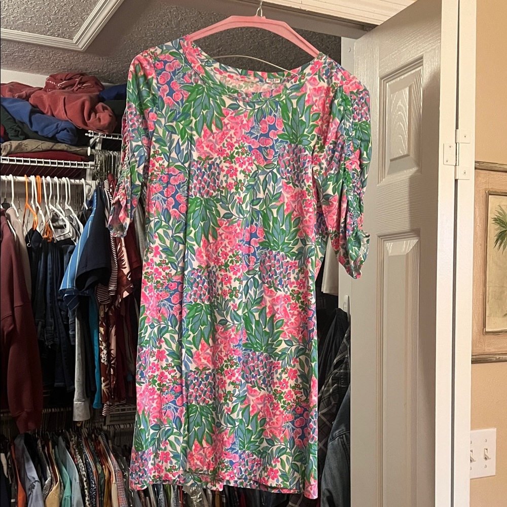 Lilly Pulitzer Vibrant Pink and Green Long Sleeve Dress